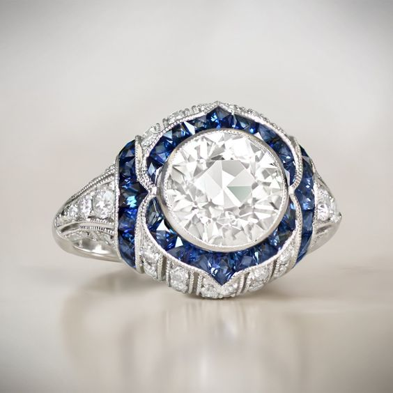 Vintage Blue & White Zirconia Ring-Mialla Jewelry
