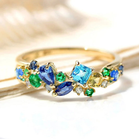 Vintage Multi-Tone Gem Gold Ring-Mialla Jewelry