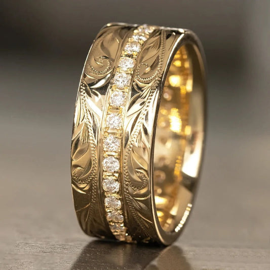 Vintage Gold Leaf Pattern Ring-Mialla Jewelry