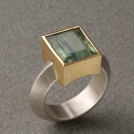 Vintage Green Square Gold & Silver Ring-Mialla Jewelry
