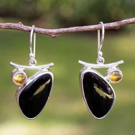 Vintage Dark Stone Silver Earrings-Mialla Jewelry