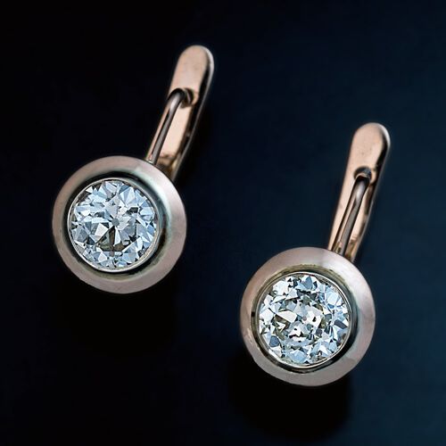 Vintage Solitaire Diamond Earrings in Rose Gold-Mialla Jewelry