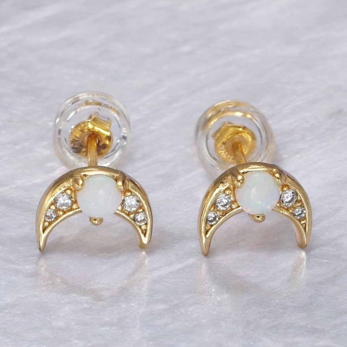 Opal Moon Stud Earrings-Mialla Jewelry