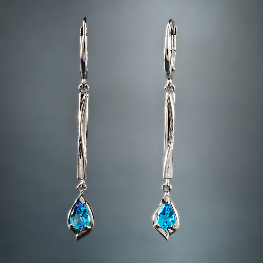 Vintage Blue Dangling Silver Earrings-Mialla Jewelry