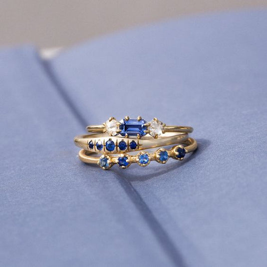 Vintage Layered Blue Zirconia Ring-Mialla Jewelry