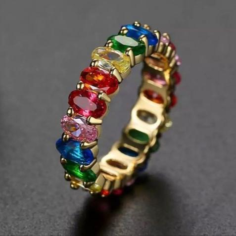Vintage Colorful Inlaid Crystals Gold Ring-Mialla Jewelry