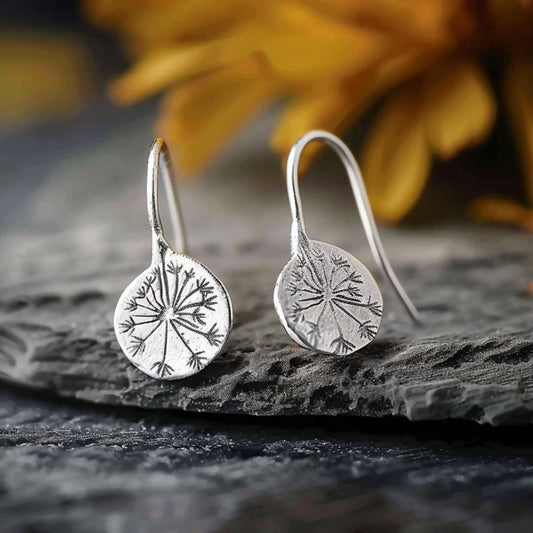 Rounded Silver Dandelion Earrings-Mialla Jewelry