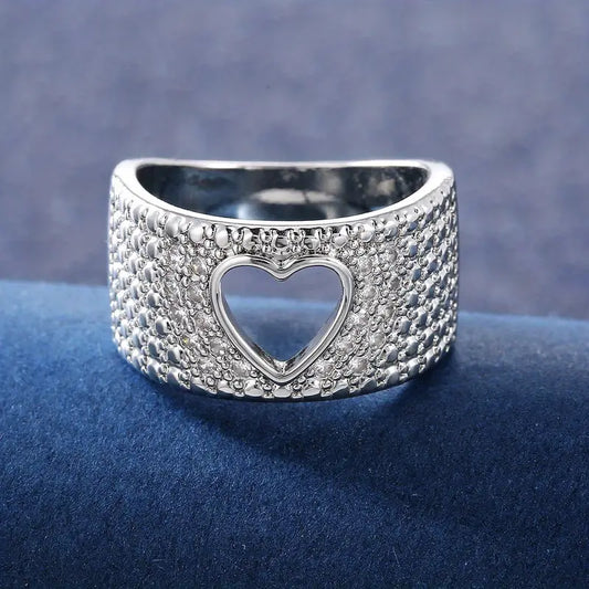 Vintage Hollow Heart Silver Ring-Mialla Jewelry