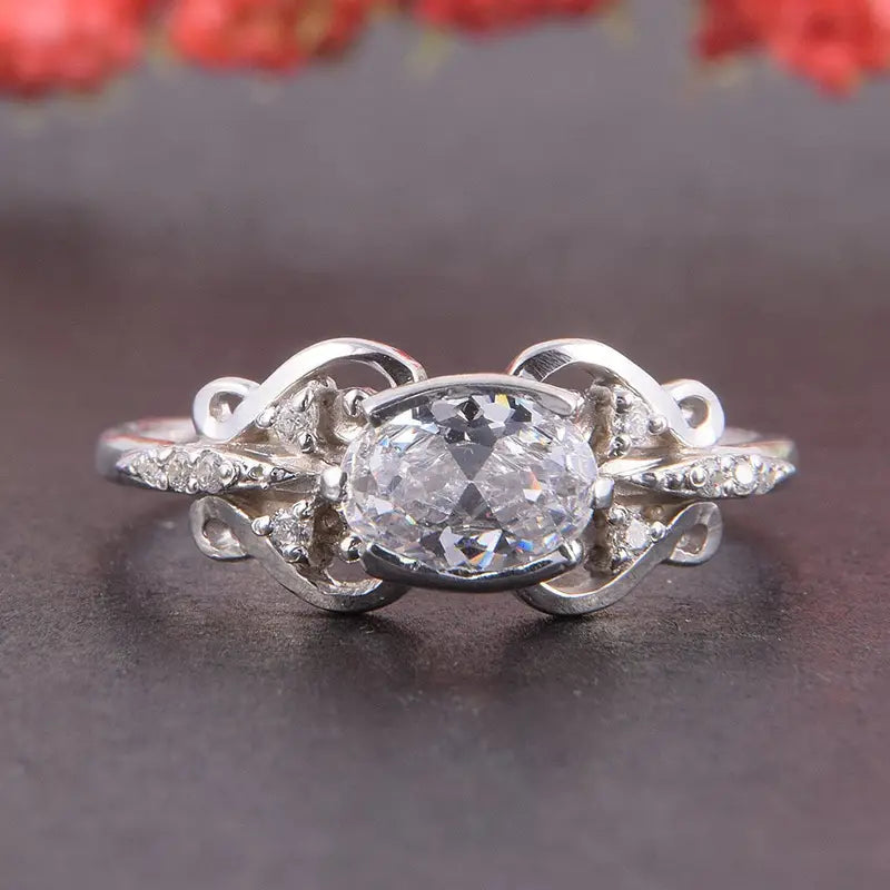 Vintage White Zirconia Silver Ring-Mialla Jewelry