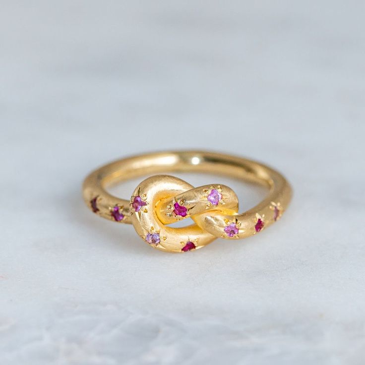 Vintage Pink Knotted Celestial Gold Ring-Mialla Jewelry