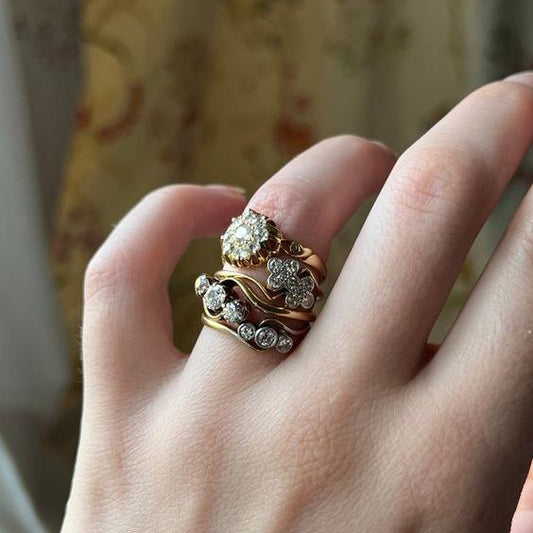 Vintage Flower Zirconia Ring Set-Mialla Jewelry