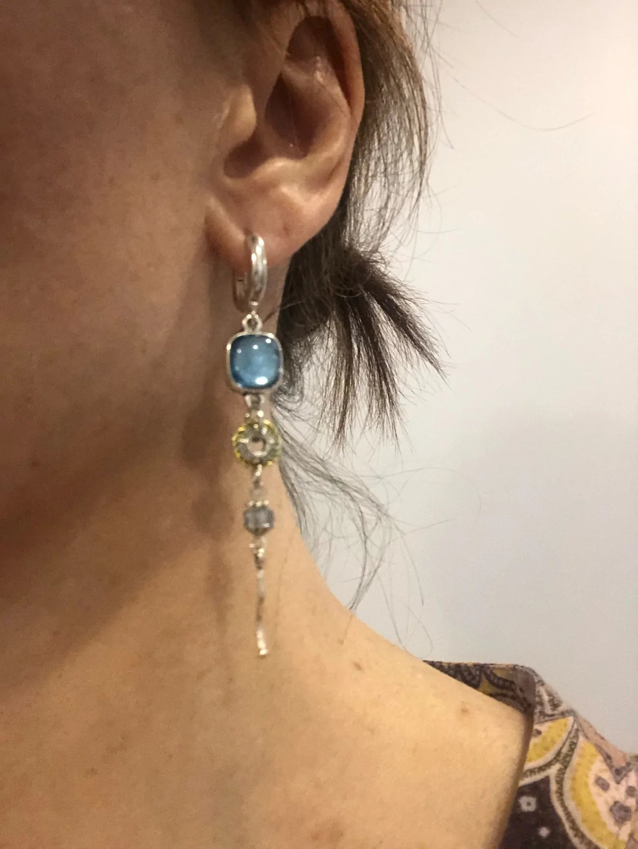 Blue Stone Cross Earrings-Mialla Jewelry