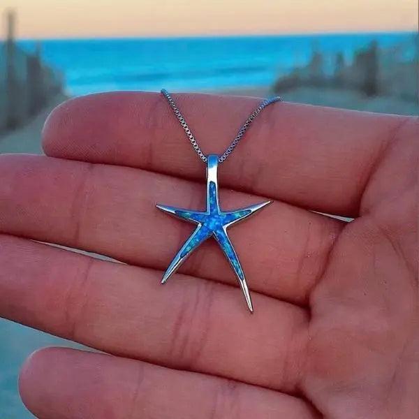 Blue Opal and Silver Starfish Necklace-Mialla Jewelry