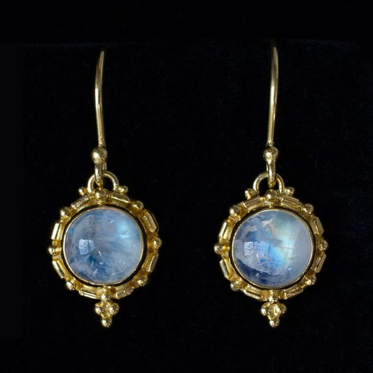 Vintage Blue Moonstone Rounded Earrings-Mialla Jewelry