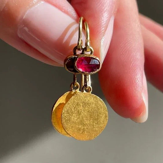 Vintage Red & Golden Earrings-Mialla Jewelry
