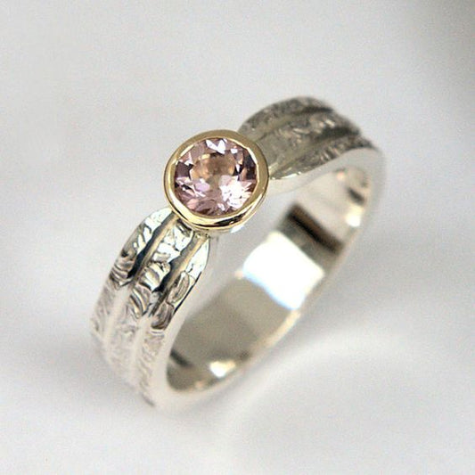 Vintage Pink Inlaid Glass Silver Ring-Mialla Jewelry