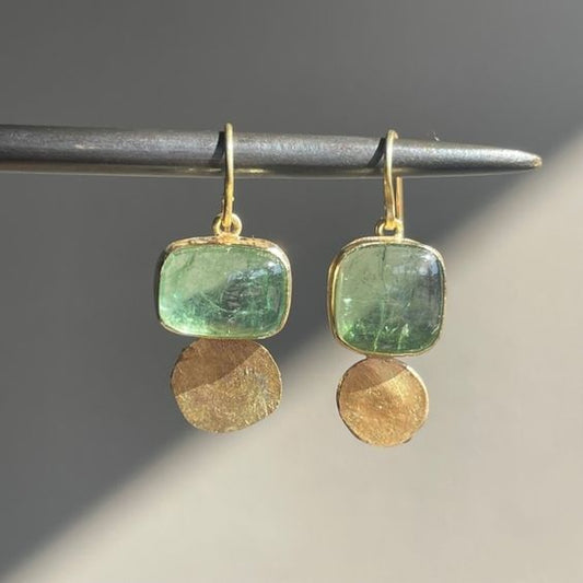 Vintage Green Golden Glass Earrings-Mialla Jewelry