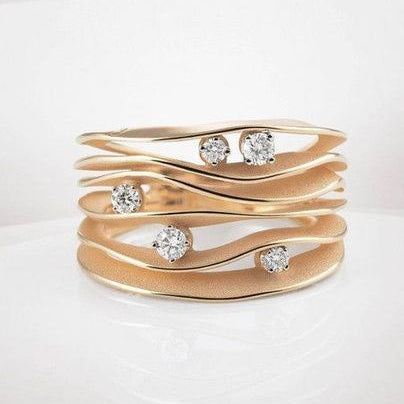 Vintage Layer Gold Zirconia Dune Ring-Mialla Jewelry