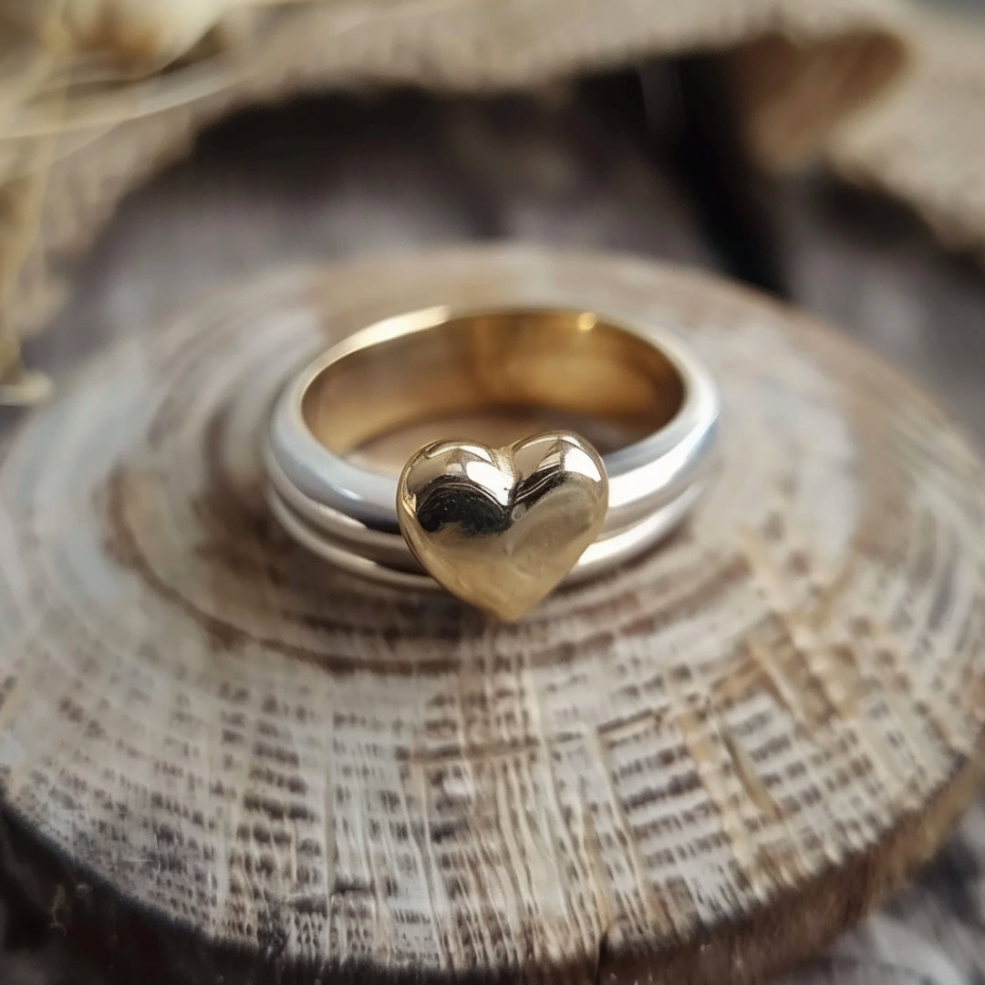 Gold Heart Silver Ring-Mialla Jewelry