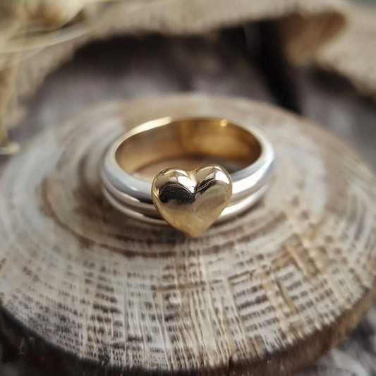 Gold Heart Silver Ring-Mialla Jewelry