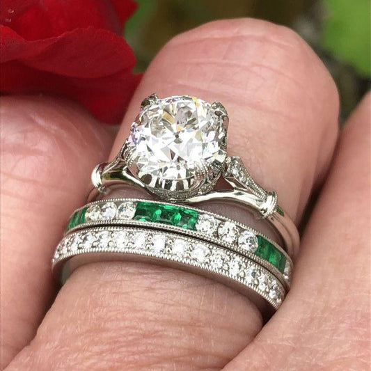 Vintage White & Green Zirconia Ring Set-Mialla Jewelry