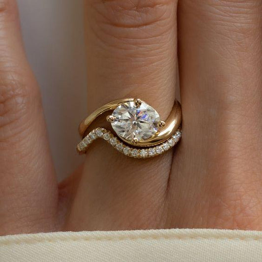 Vintage Wavy Zirconia Ring Set-Mialla Jewelry