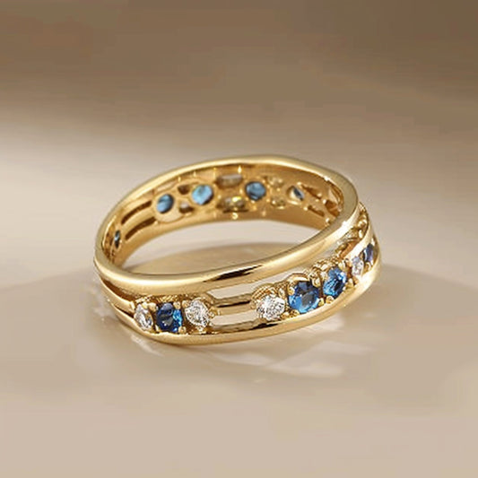Gold & Blue Zirconia Ring-Mialla Jewelry