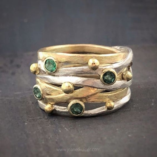 Vintage Layered Green Crystal Gold & Silver Ring-Mialla Jewelry
