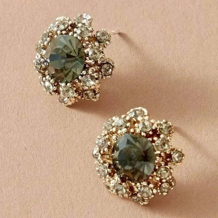Green shiny round vintage earrings-Mialla Jewelry