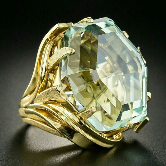 Vintage Greenish Yellow Glass Gold Ring-Mialla Jewelry