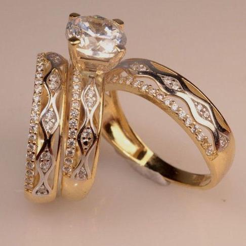 Vintage Golden Hollow Zirconia Ring Set-Mialla Jewelry