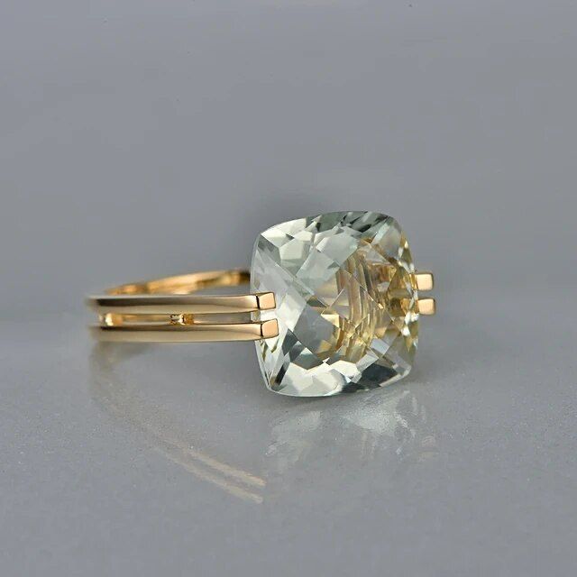 Vintage Green Cubic Glass Gold Ring-Mialla Jewelry