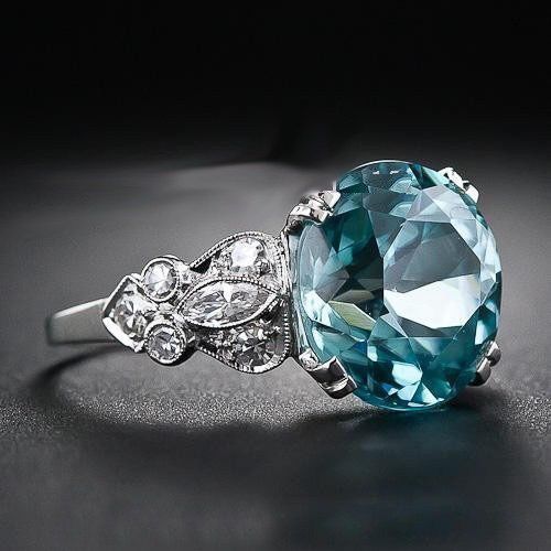 Vintage Blue Rounded Cut Zirconia Ring-Mialla Jewelry