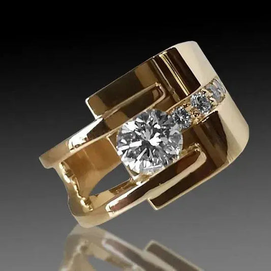 Vintage Golden Irregular Zirconia Ring-USA Jewellery