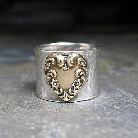 Vintage Silver Golden Heart Ring-Mialla Jewelry