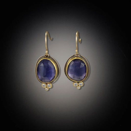 Vintage Blue Rounded Stone Earrings-Mialla Jewelry