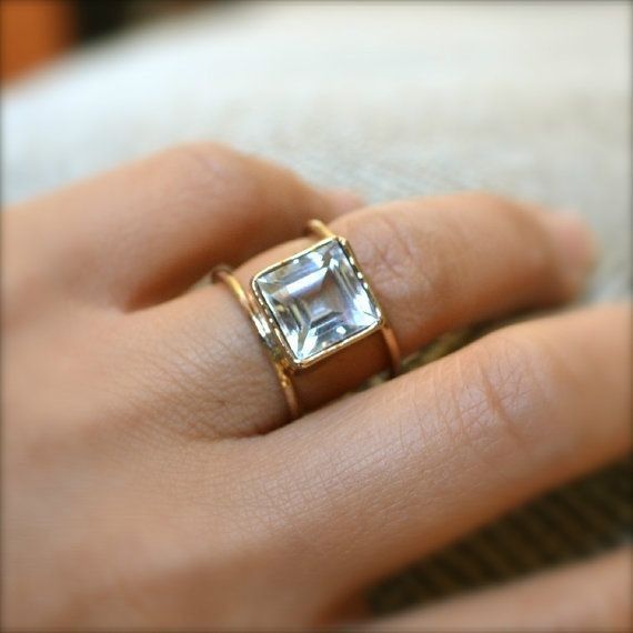 Vintage Cubic Glass Gold Fine Ring-Mialla Jewelry