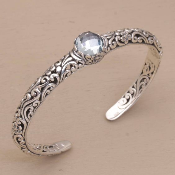 Vintage Zirconia Open Silver Bracelet-Mialla Jewelry