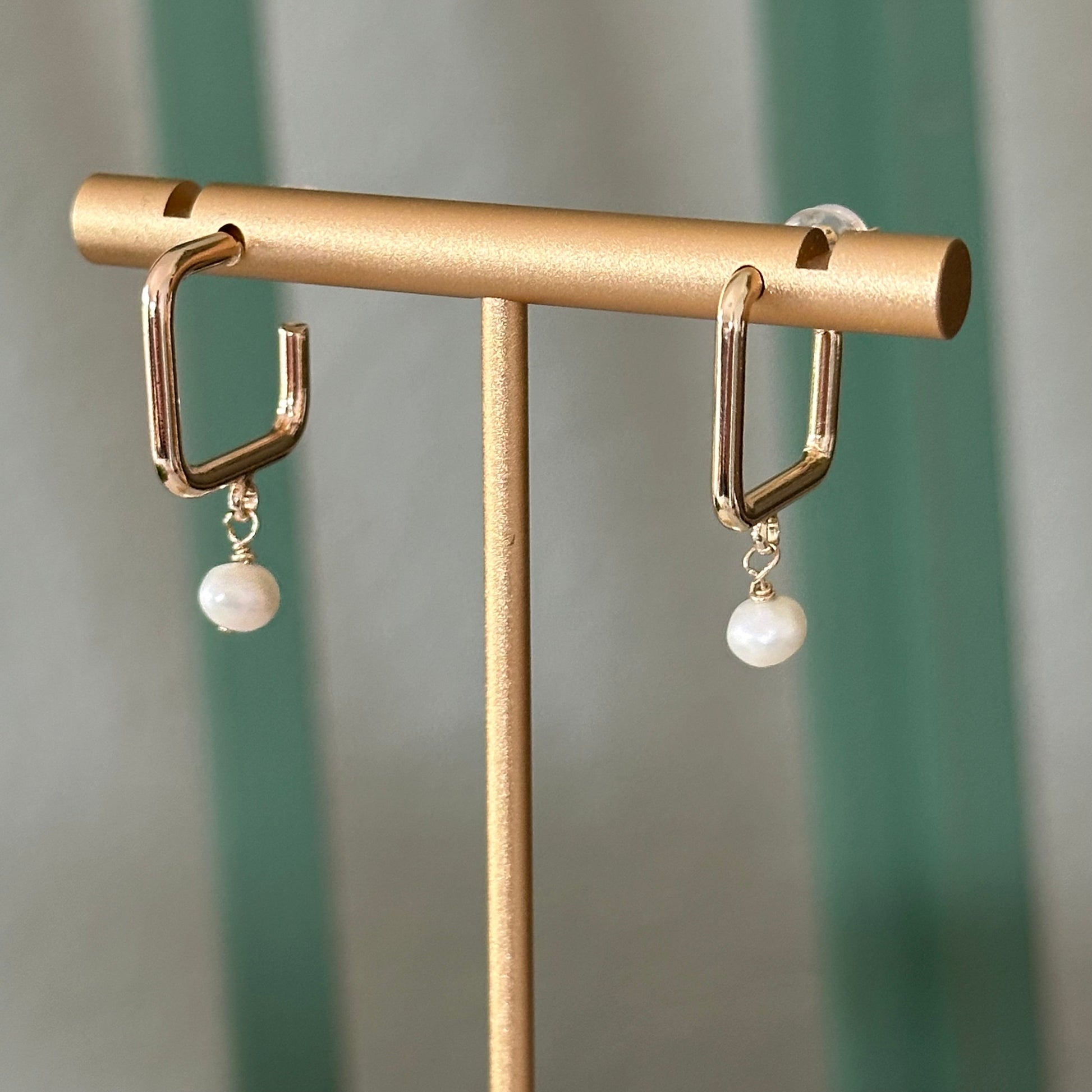 Dalila Square Hoop Pearl Earrings-Mialla Jewelry