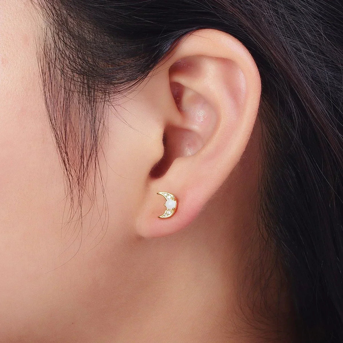Opal Moon Stud Earrings-Mialla Jewelry