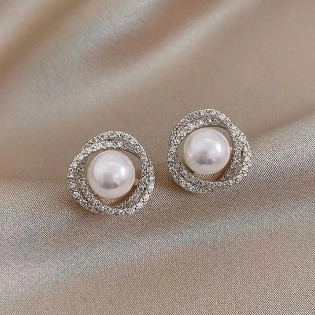Shiny spiral earrings with elegant pearls-Mialla Jewelry