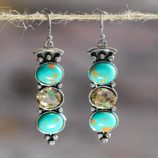 Vintage Natural Turquoise Dropped Earrings-Mialla Jewelry