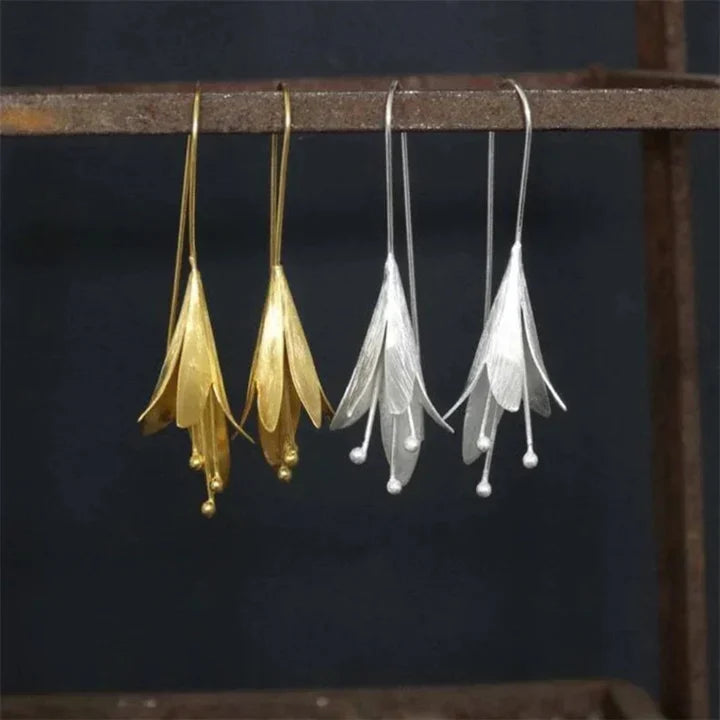 Vintage Gold & Silver Lotus Earrings-Mialla Jewelry