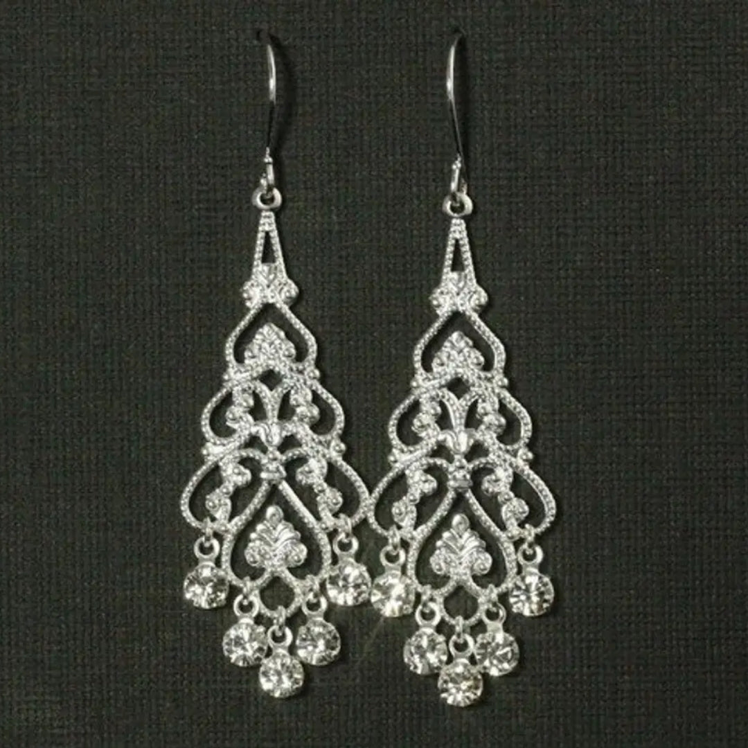 Vintage Dangling Crystal Earrings-Mialla Jewelry