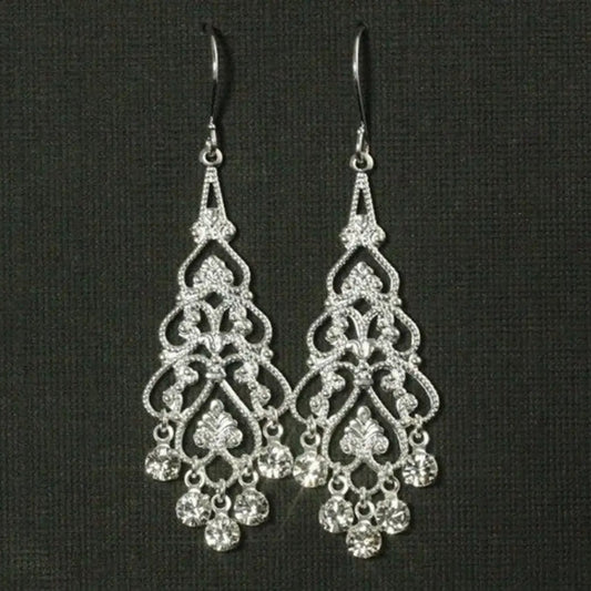 Vintage Dangling Crystal Earrings-Mialla Jewelry