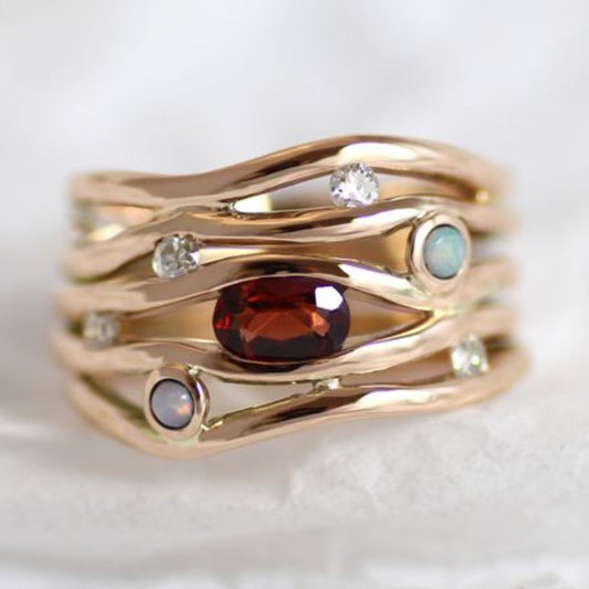 Vintage Zirconia Thin Golden Ring-Mialla Jewelry