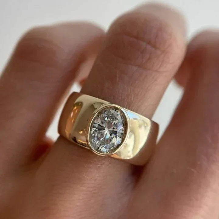Vintage Inlaid Round Glass Gold Ring-Mialla Jewelry