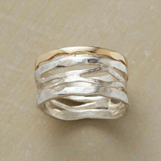 Vintage Gold & Silver Hollow Ring-Mialla Jewelry