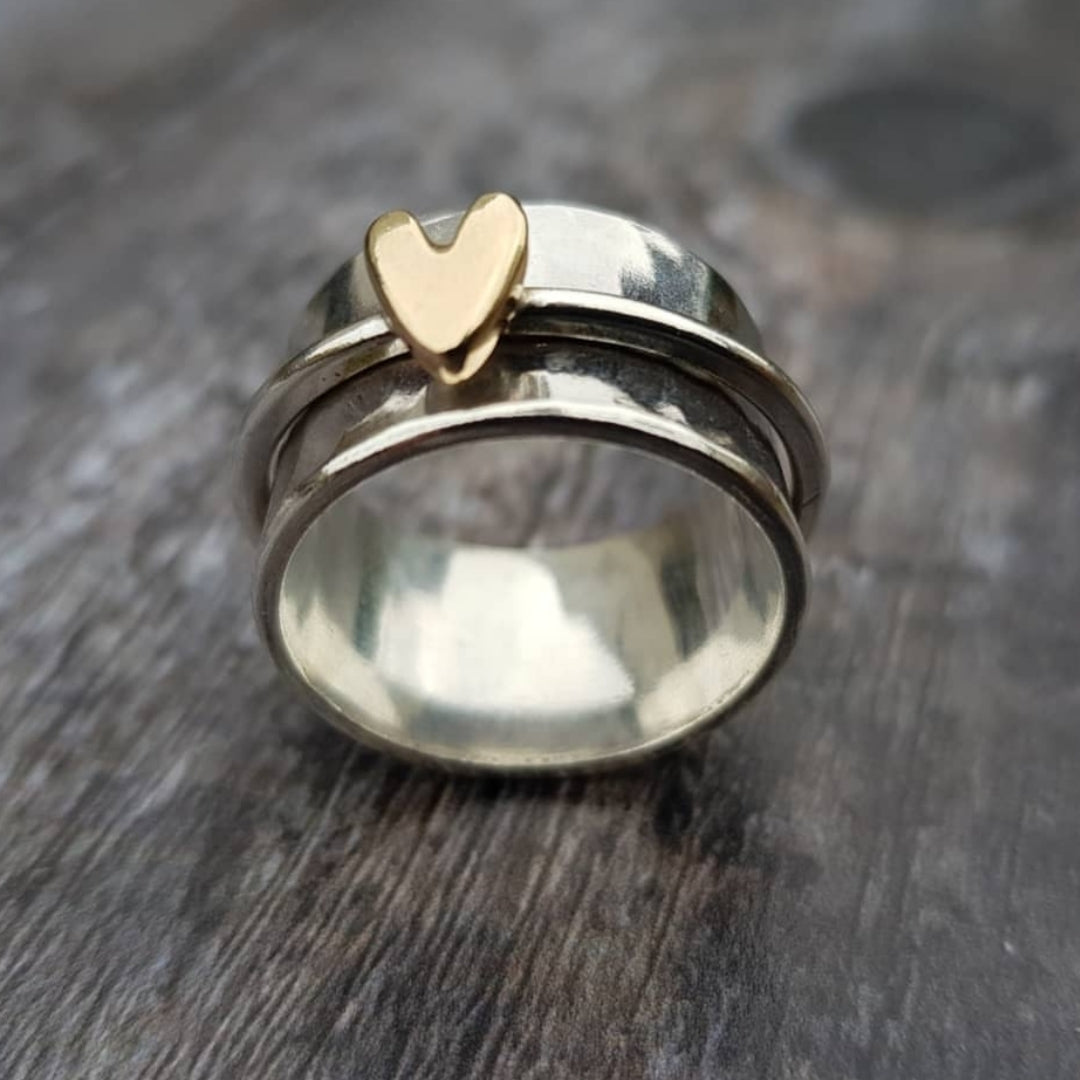 Vintage Golden Heart Silver Ring-Mialla Jewelry