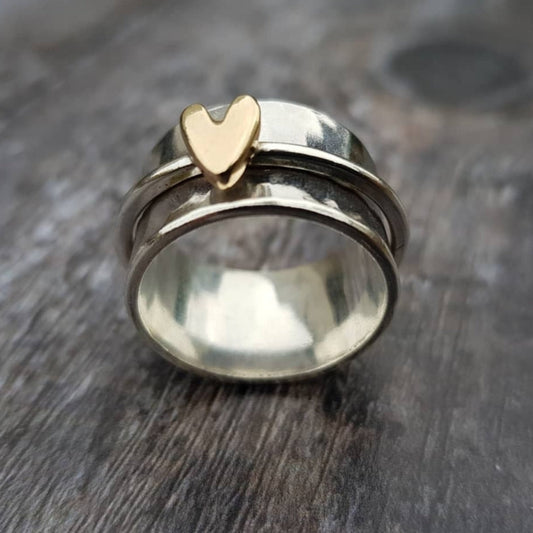 Vintage Golden Heart Silver Ring-Mialla Jewelry